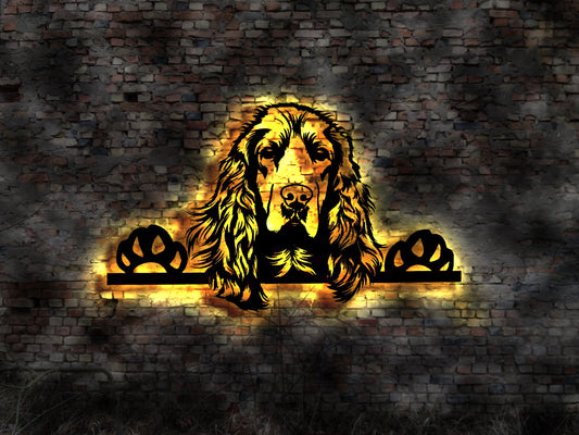 Cocker Spaniel LED Wandbild aus Holz Welpen Welpe Buch Hund Dog Zucht Züchter Geschirr Futternapf Leine Leckerlies Halsband Spezialfutter