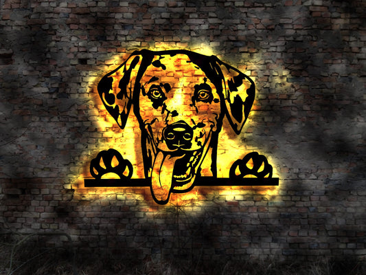Dalmatiner LED Wandbild aus Holz Welpen Welpe Buch Hund Dog Zucht Züchter Geschirr Futternapf Leine Leckerlies Dalmatin Plüschtier Stofftier