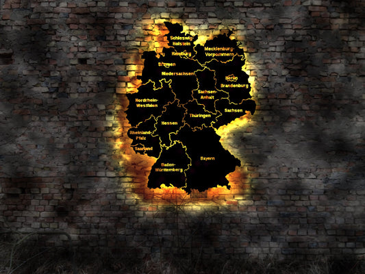 Deutschland Karte Map Bild Wandbild beleuchtet no Aufkleber Buch Kompass BRD Leuchtschild LED Deko Auto Autoaufkleber Schild Atlas Kompass