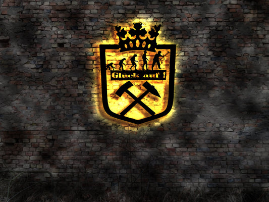 Glückauf Glück auf Bergbau Zeche Kumpel Emblem Fahne T-shirt Schild Leuchtschild LED Leuchtreklame Aufkleber Logo Buch Firmenschild