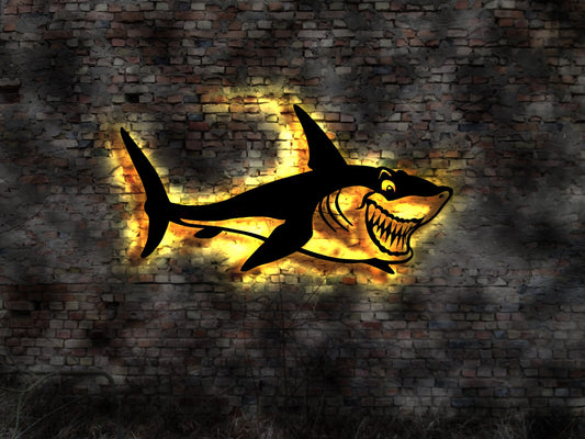 Hai Shark 3D LED Wandbild Buch Zucht Fisch Zierfische Raubfisch Meer weisse Schild LED Aufkleber Logo Buch Firmenschild Leuchtschild