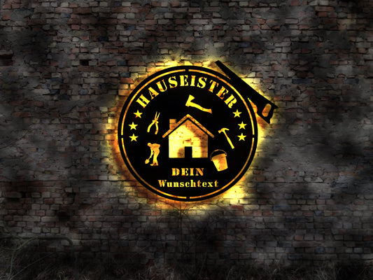 Hausmeister Handwerker LED Leuchtschild Schild Deko Zeichen Bild Leuchtreklame LED Aufkleber Logo Buch Firmenschild Leuchtschild sign