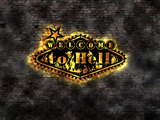 Welcome to Hell LED Leuchtschild Schild Deko Himmel und Tattoo Deko Neonreklame LED Aufkleber Logo Buch Firmenschild Leuchtschild sign