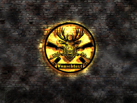 Jagd LED Wandbild Jäger no Aufkleber Revier Buch Fernglas Flinte Jagdmesser sign Leuchtschild Werbung no Neon sign Deko Poster Bild Plakat
