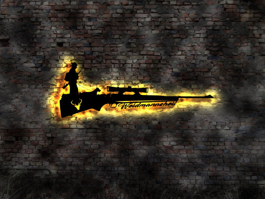 Jagd LED Wandbild Jäger no Aufkleber Revier Buch Fernglas Flinte Jagdmesser sign Neonreklame Leuchtschild Logo Werbung Weidmannsheil