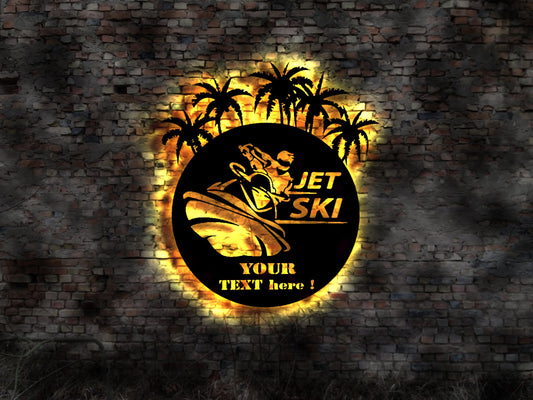 LED Leuchtreklame Schild Jeski Jetsky Jet Ski Surfbrett Neonreklame Beach Pamlen surfing Picture Graphic Bild Neon sign Boat palm Emblem
