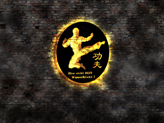 Karate Kung Fu Judo Logo Leuchtschild LED Wandbild Aufkleber Gürtel Anzug Leuchtschild Bardeko BarSchild Werbung Kampfsport Sport