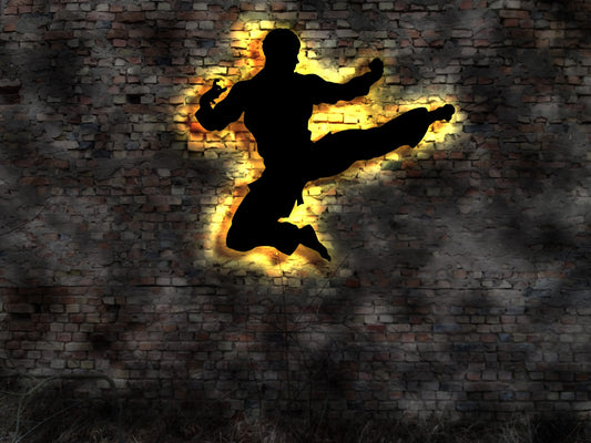 Karate Kung Fu Judo Logo Leuchtschild LED Wandbild Aufkleber Gürtel Anzug Leuchtschild Bardeko BarSchild Werbung Kampfsport Sport Fighter
