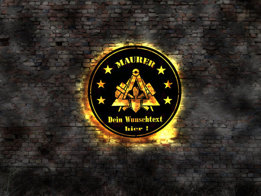 Maurer Schild Aufkleber T-shirt Kelle Schuhe Wappen Fahne r Deko Leuchtreklame LED Aufkleber Logo Buch Firmenschild  Wunschtext Company sign