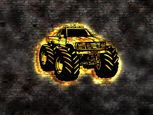 3D LED Wandbild Leuchtschild Truck US Car Monster-Truck Monstertruck Monster Truck Offroad Car Auto Geländewagen Leuchtreklame Aktiv