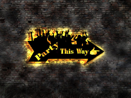 3D LED Wandbild Holz Party Schild Leuchtreklame Discokugel Stroboskob Neon sign arrow Hinweisschild Partykeller DJ Ausrüstung sign