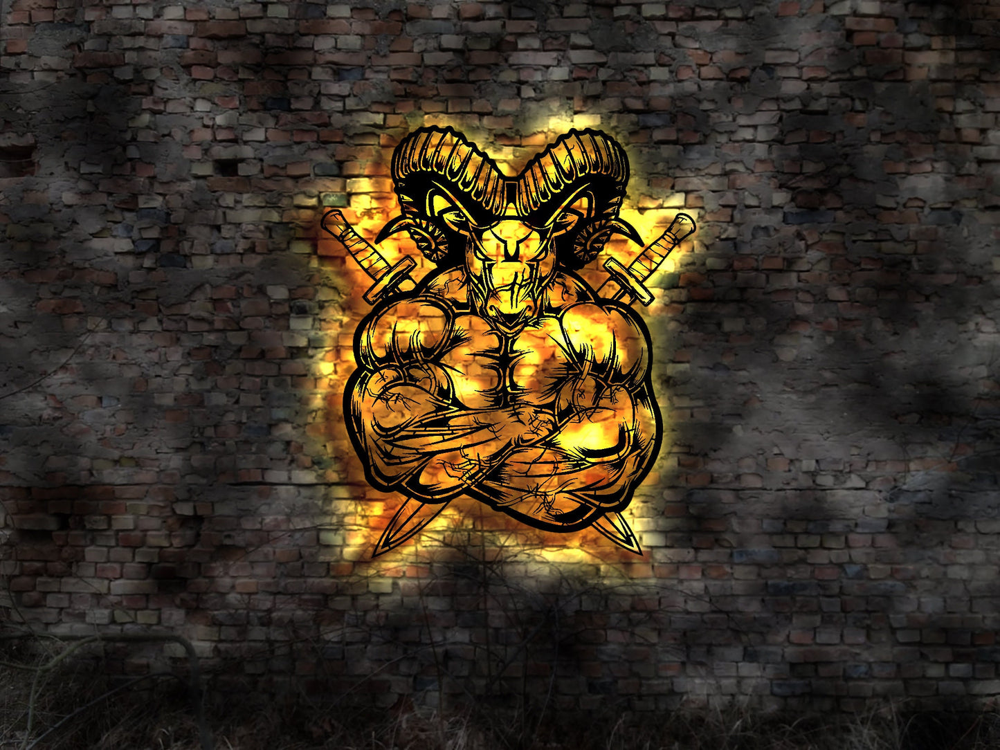 Wandrelief RAM Bock Steinbock Hardcore Schild Sammlung Vinyl Music Fitness 3D Aufkleber Krone King Deko Buch Neonreklame Werbung