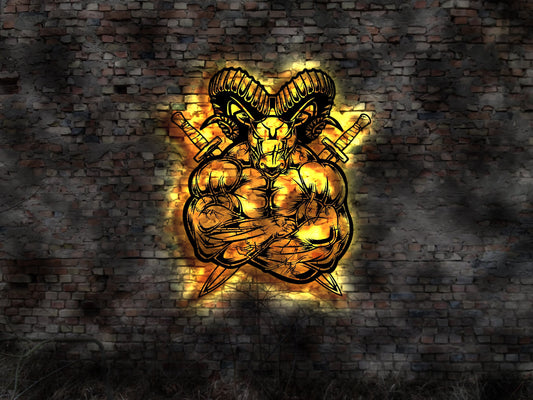 Wandrelief RAM Bock Steinbock Hardcore Schild Sammlung Vinyl Music Fitness 3D Aufkleber Krone King Deko Buch Neonreklame Werbung