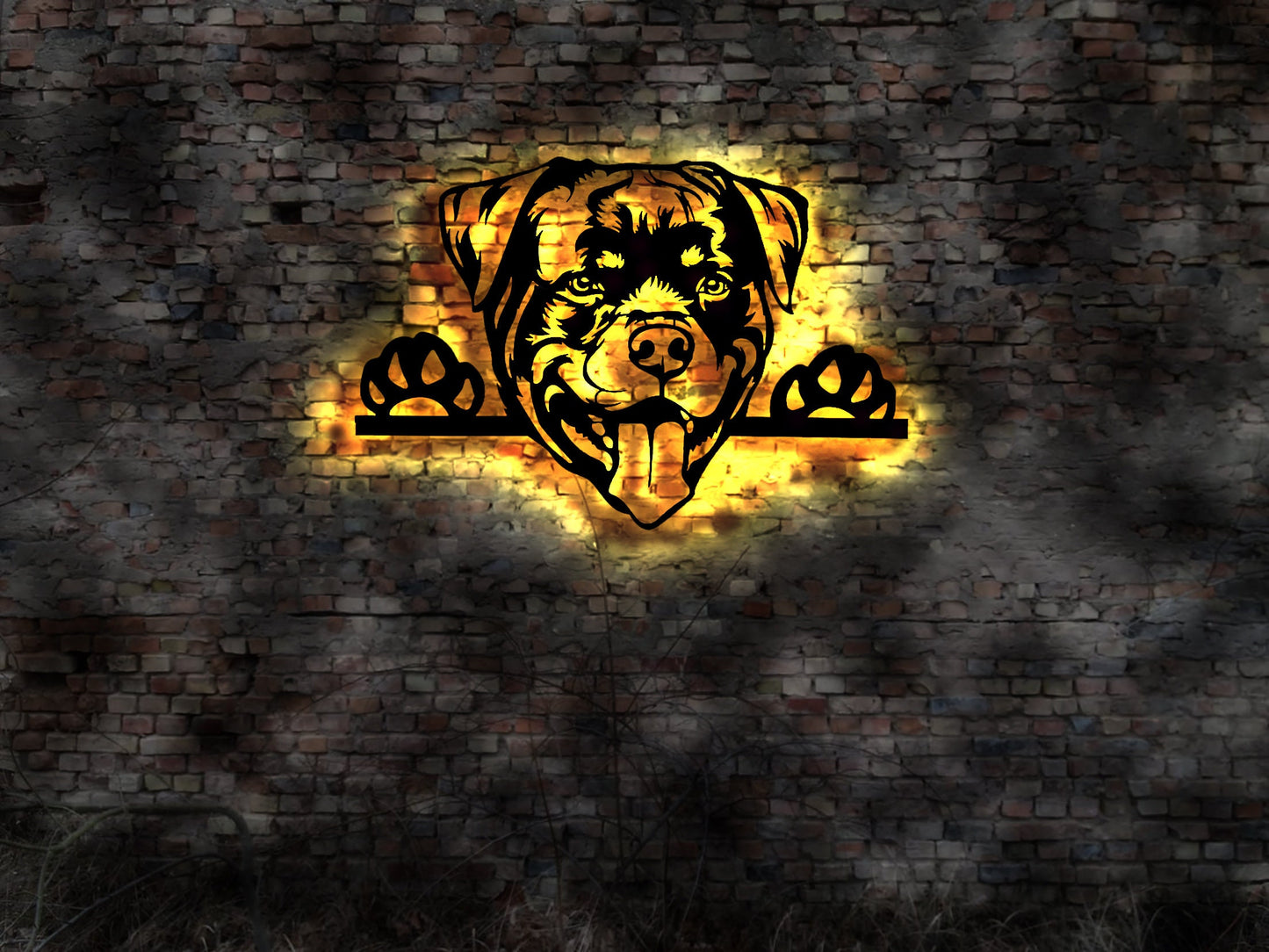 Rottweiler LED Wandbild aus Holz Welpen Welpe Buch Hund Dog Zucht Züchter Führleine Plüschtier Skulptur Spielzeug