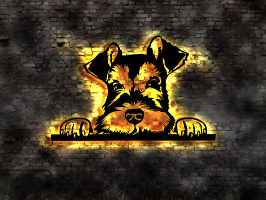 Schnauzer Schnautzer Riesenschnauzer LED Wandbild aus Holz Welpen Welpe Buch Hund Dog Zucht Züchter Führleine Plüschtier Skulptur Spielzeug