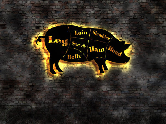 3D LED Deko Schwein Schlachter Metzger Messer Buch Wanddeko Aufkleber Bild pig  pork Schlachtbetrieb  Metzgerei Schweinefleisch flesh