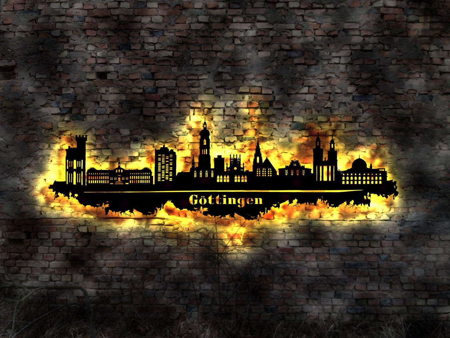 Skyline Göttingen LED Wandbild Holz Stadt AK Karte Map Stadtplan Wandsticker Leuchtbild Neonreklame Wandtattoo Reiseführer Silhouette