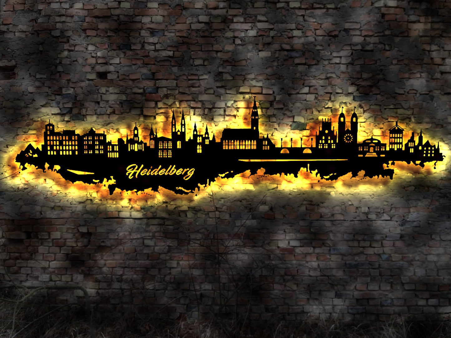 Skyline Heidelberg Uni  LED Wandbild Holz Stadt AK Karte Map Stadtplan Wandsticker Leuchtbild Neonreklame Wandtattoo Reiseführer Silhouette