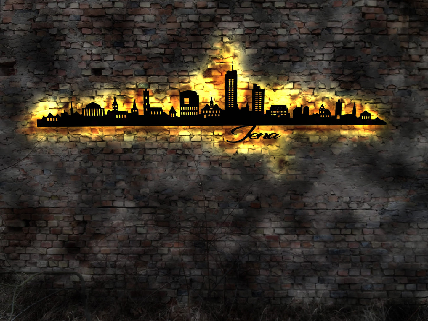 Skyline Jena LED Wandbild Holz Stadt AK Karte Map Stadtplan Wandsticker Leuchtbild Neonreklame Wandtattoo Reiseführer Silhouette