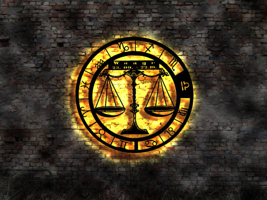 3D LED Wandbild Sternzeichen Horoskop Wandtattoo Aufkleber Neon Sign Waage Kette Halskette Tierkreiszeichen Schild signWandtattoo Bild