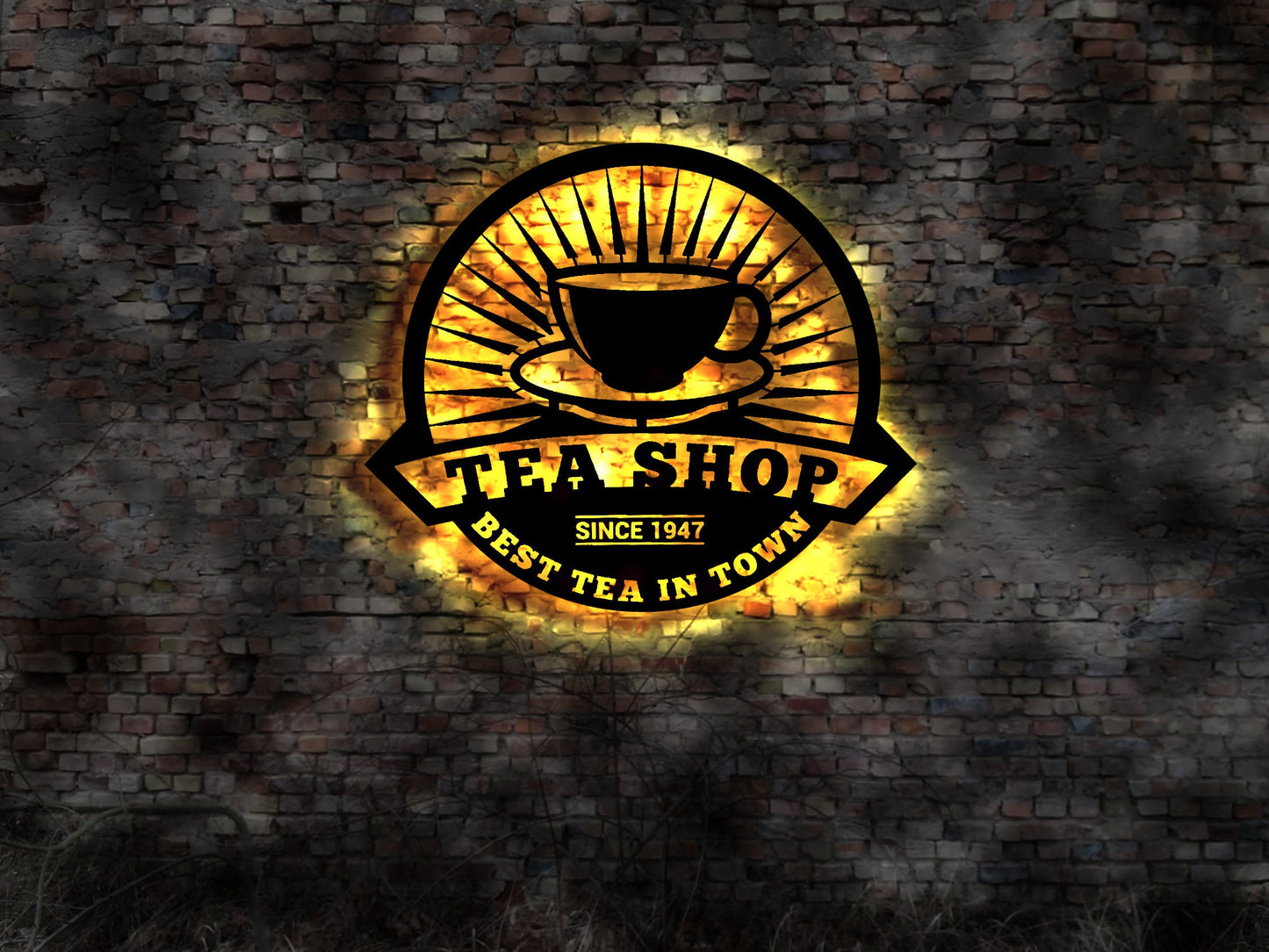 Tea Time Tee Aufsteller Schild Shop Werbung Sieb Kanne Teebeutel Teesieb Bild Tee Set no Neon sign Wandbild  Teeshop Shop Geschäft Laden