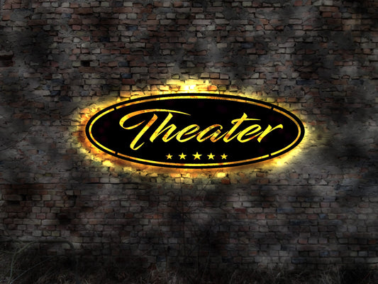 Theater Theatre Vorhang Opernglas Leuchtschild Requisite Requisiten LED Wandbild  Vorhang Publikum Aufführung Schild Kostüm Maske