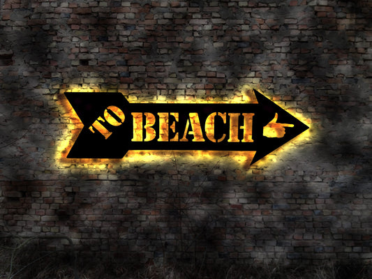 Hinweisschild Pfeil To Beach Retro no Neon sign Blechschild Club Wegweiser  Strand Strandkorb weisser Sand Urlaub Holiday Meer Palmen