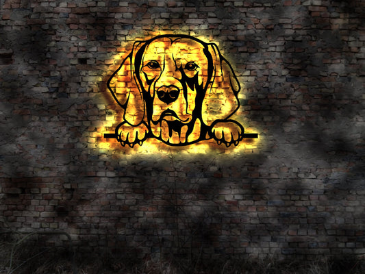 Weimaraner LED Wandbild aus Holz Welpen Welpe Buch Hund Dog Zucht Züchter Führleine Plüschtier Skulptur Spielzeug Hunde