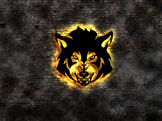 Böser  Wolf Spitz Wolfspitz LED Wandbild aus Holz Welpen Welpe Buch Hund Dog Zucht Züchter Führleine Plüschtier Skulptur Spielzeug
