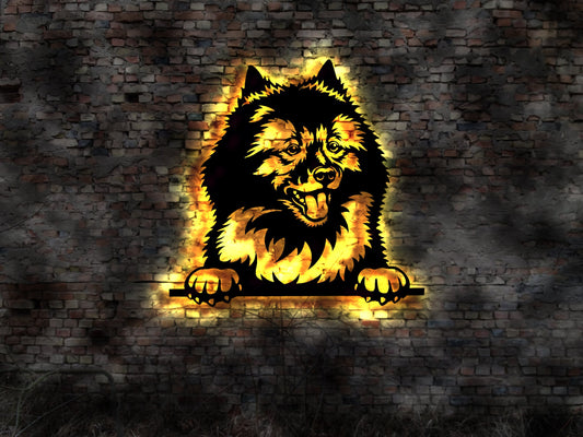 Wolfsspitz Wolf Spitz Wolfspitz LED Wandbild aus Holz Welpen Welpe Buch Hund Dog Zucht Züchter Führleine Plüschtier Skulptur Spielzeug