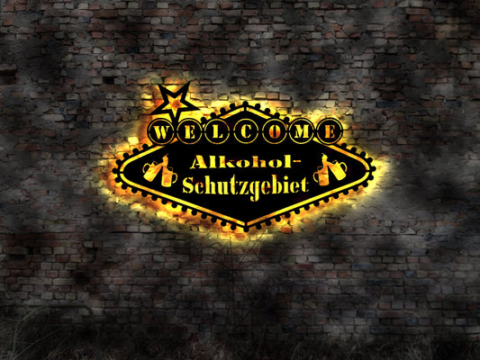 3D LED Bild Wandbild Saufen Alkohol Bier Stammtisch Emaille Schild Straßenschild LED Alki Suff Schutzgebiet  Neonreklame Neon sign