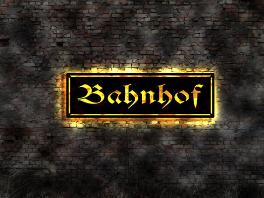 Bahnhof sign  Leuchtschild LED Deko Auto Autoaufkleber Schild retro geprägt Leuchtschild Wandsticker Leuchtbild Neonreklame Neon sign