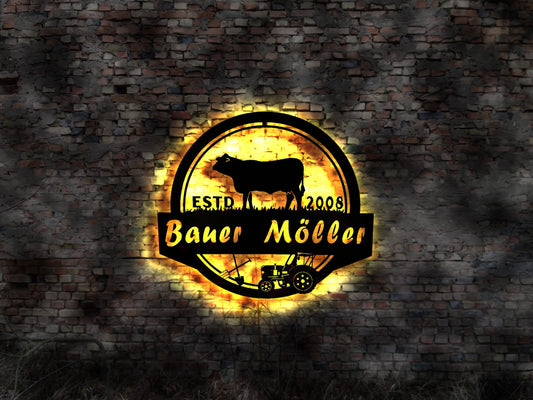 Bauer Bauernhof Landwirt Kühe Kuh Rinderzucht Traktor Ernte Buch Stall Aufkleber Schild Leuchtschild Wandsticker Leuchtbild Neonreklame Neon