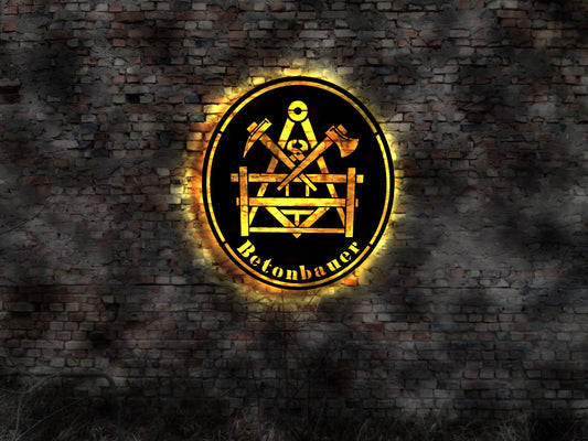 Betonbauer Leuchtreklame LED Wandbild Leuchtschild no Aufkleber Emblem Logo sign Bild Sticker Schild Leuchtschild Wandsticker Stahlbeton
