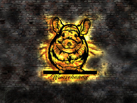 Chinchilla 3D LED Wandbild Stall Futter Buch Hasenstall Stall Gehege Plüschtier Blechschild Leuchtschild Wandsticker Leuchtbild Neonreklame