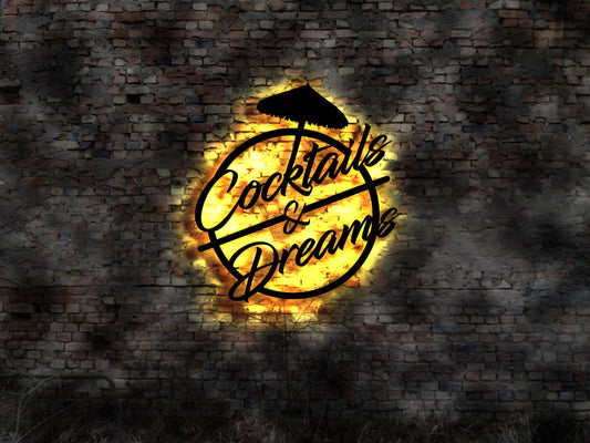 Cocktails and Dreams  Leuchtschild Reklame no Neon sign Neonreklame Tattoo Buch Firma Blechschild Leuchtschild Wandsticker Leuchtbild  sign