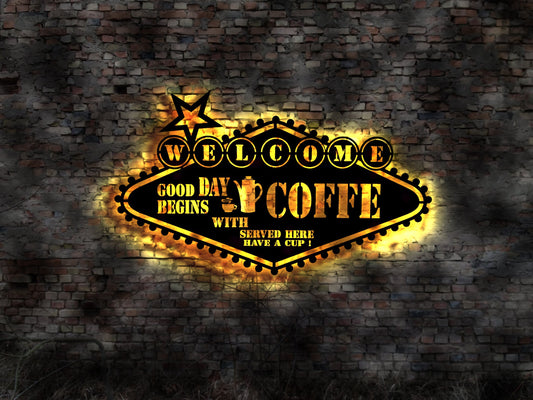 3D No Blechschild Welcome Coffee Shop Good Day Kaffee Cafe Diner retro geprägt no Neon sign Neonreklame Tattoo Buch Firma  Welcome