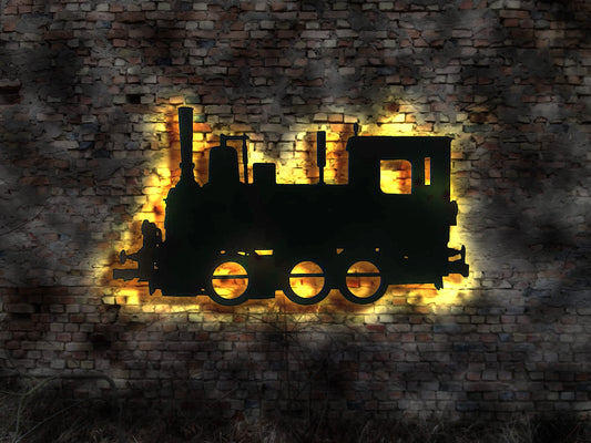 Dampflok Lok Eisenbahn Schild Schiene Wagon Bahnhof Modelleisenbahn Leuchtschild LED Deko Auto Autoaufkleber Schild retro geprägt  train