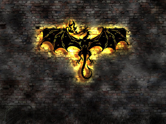 Drachen Drache Wandtattoo Bild Aufkleber Märchen Feuer Wanddeko Wandbild Deko noLeuchtbild Neonreklame Neon sign