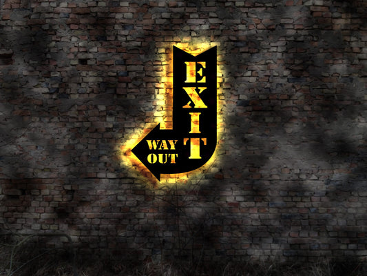 Exit way out  Dekoschild Pfeil Ausgang Nostalgie no Blechschild Emailschild LED beleuchtet Aufkleber Chakra  Hinweisschild arrow
