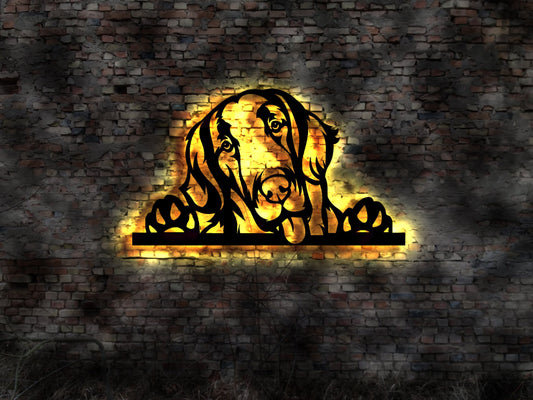 Flatcoated Flat Coated Retriever LED Wandbild aus Holz Welpen Welpe Buch Hund Dog Zucht Züchter Geschirr Futternapf Leine Leckerlies