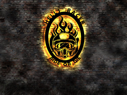 Biker Logo LED Club Aufnäher Sticker Leuchtreklame Wandtattoo Helm Racer Sticker Deko Leuchtreklame LED Aufkleber Logo Buch Firmenschild