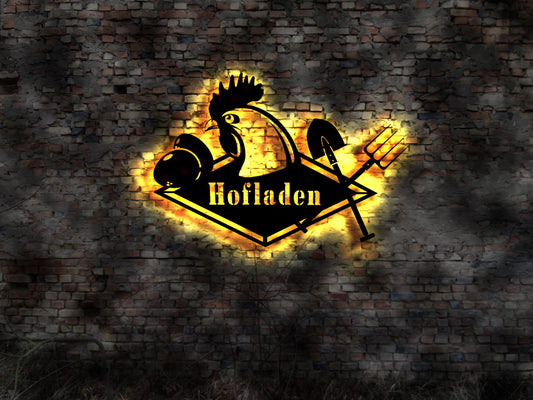 Hofladen Bauernmarkt Bauernhof Landwirtschaft Schild Aufsteller Deko Wandtattoo Deko Poster Bild Plakat LED Wandbild Heugabel Mistgabel