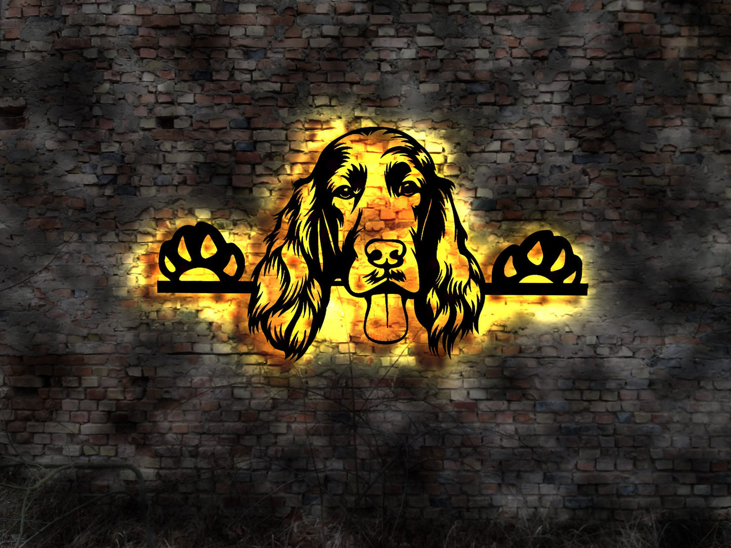 Irish Setter Irisch LED Wandbild aus Holz Welpen Welpe Buch Hund Dog Zucht Züchter Geschirr Futternapf Leine Dogstation Futter