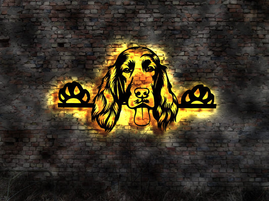 Irish Setter Irisch LED Wandbild aus Holz Welpen Welpe Buch Hund Dog Zucht Züchter Geschirr Futternapf Leine Dogstation Futter
