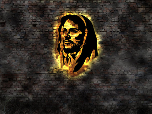 3D LED Wandbild Bild Wandkreuz Jesus Christus Figur Kruzifix Kreuz Hängekreuz Leuchtschild Bardeko BarSchild Werbung Kirche Holzkreut Prayer