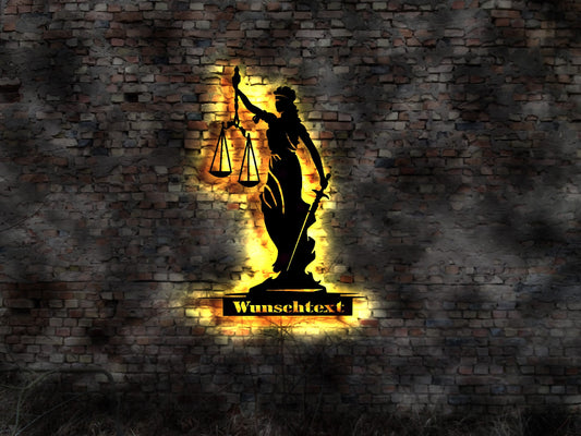 Justitia Figur Skulptur römische Göttin Rechtsanwalt Fachanwalt Buch Waage Anwalt Leuchtschild Bardeko BarSchild  Gericht Justizia