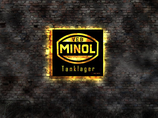 VEB Minol Tanklager Leuchtreklame Schild no Metallschild Blechschild Emailschild
