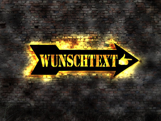 Hinweisschild Pfeil Vintage Retro no Neonreklame Aufkleber Wunschtext Wegweiser Tattoo Leuchtschild Buch Wandlampe LED Wandbild Neon signd