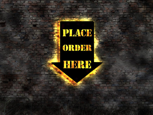 New Place Order Here Purple Neon Sign Acrylic Light Lamp Bar Wall hier bestellen Arrow Pfeil Hinweisschilder Neon sign Reklame Aufsteller